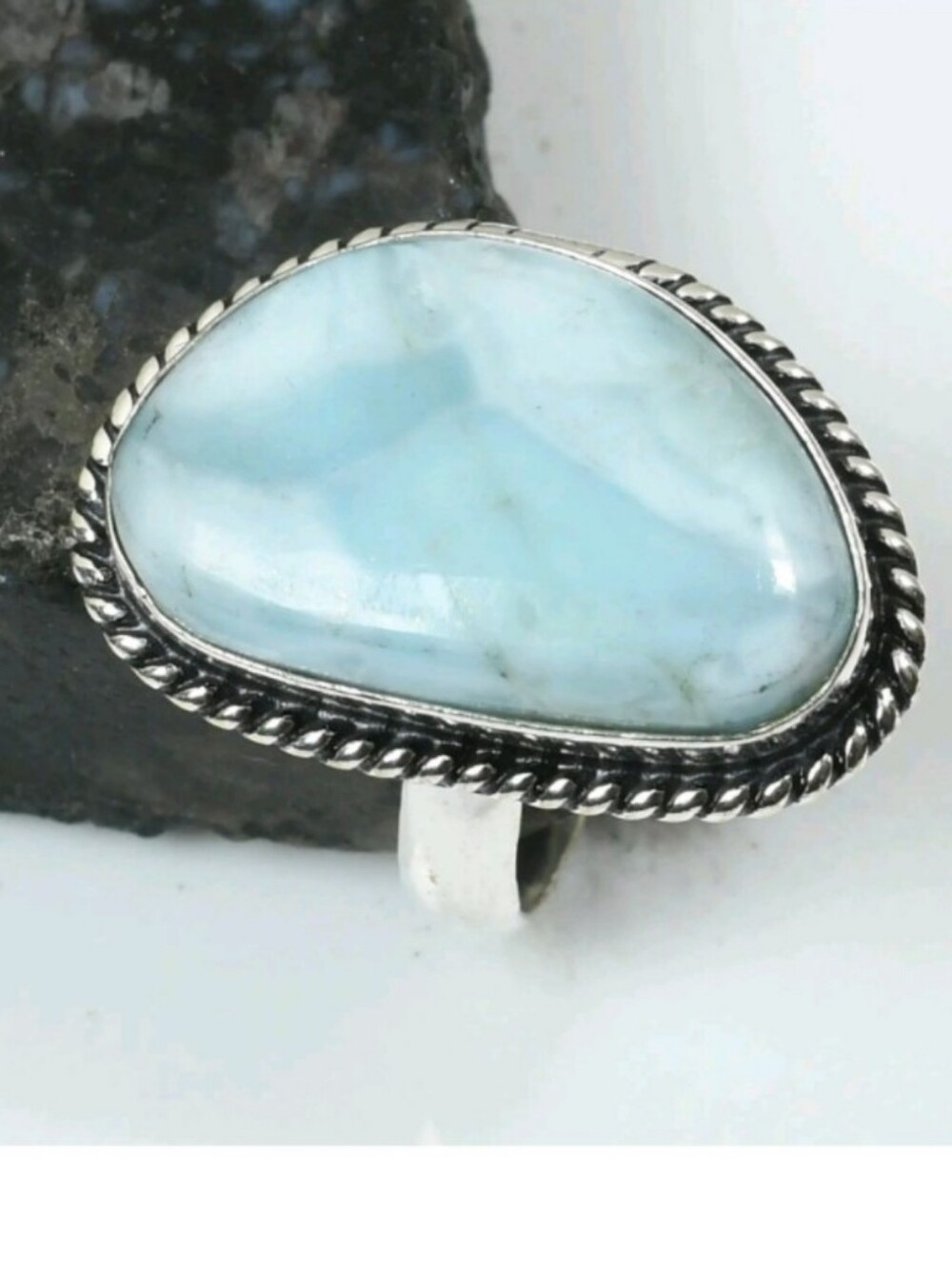 Larimar Gemstone Jewelry 925 Sterling Silver Handmade Ring